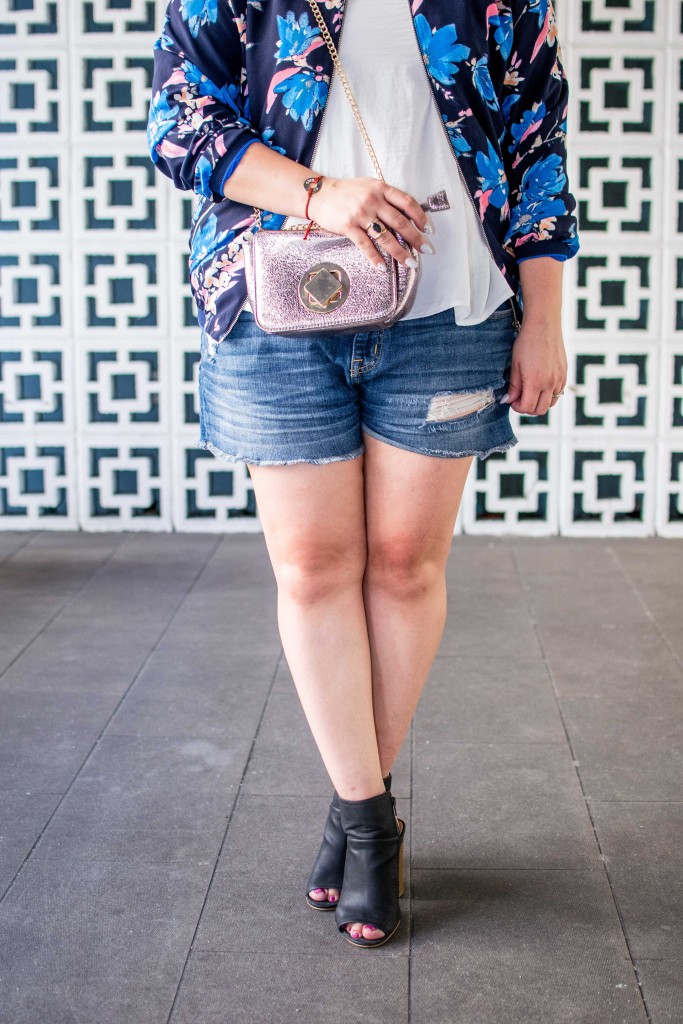 These booties from Express are so comfortable as well as these distressed shorts which are loose on my thighs.