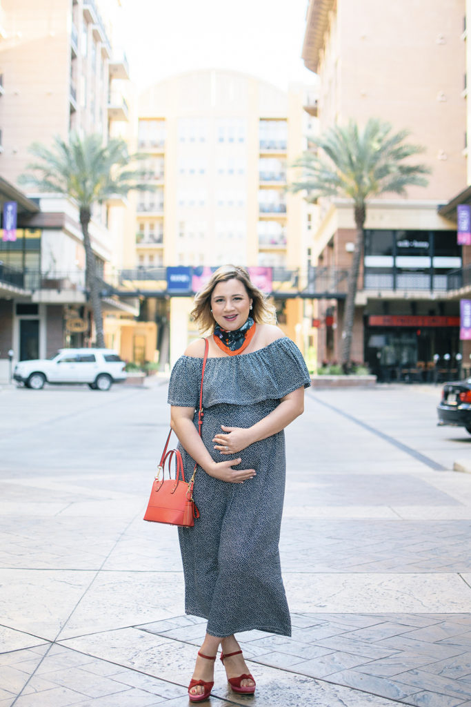 Ingrid & Isabel Off The Shoulder Dress and Neckerchief - 26 Week Bumpdate-Lipstick and Brunch-10
