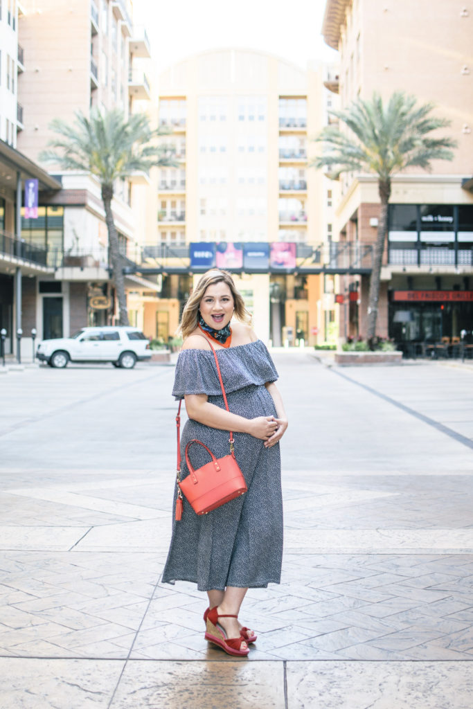 Ingrid & Isabel Off The Shoulder Dress and Neckerchief - 26 Week Bumpdate-Lipstick and Brunch-14