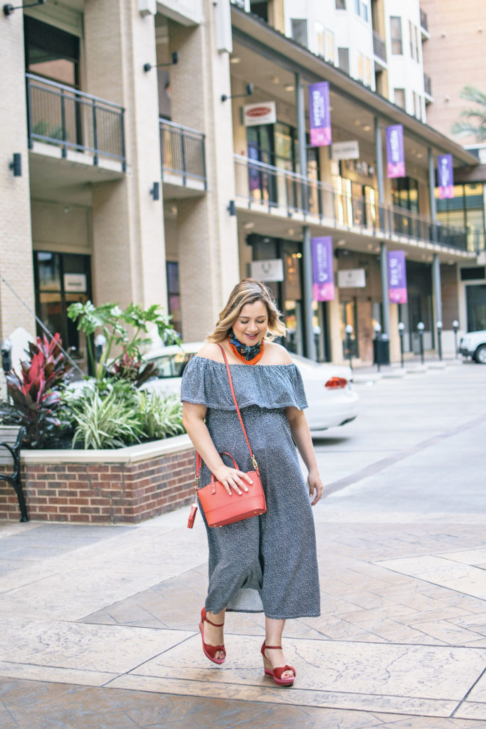 Ingrid & Isabel Off The Shoulder Dress and Neckerchief - 26 Week Bumpdate-Lipstick and Brunch