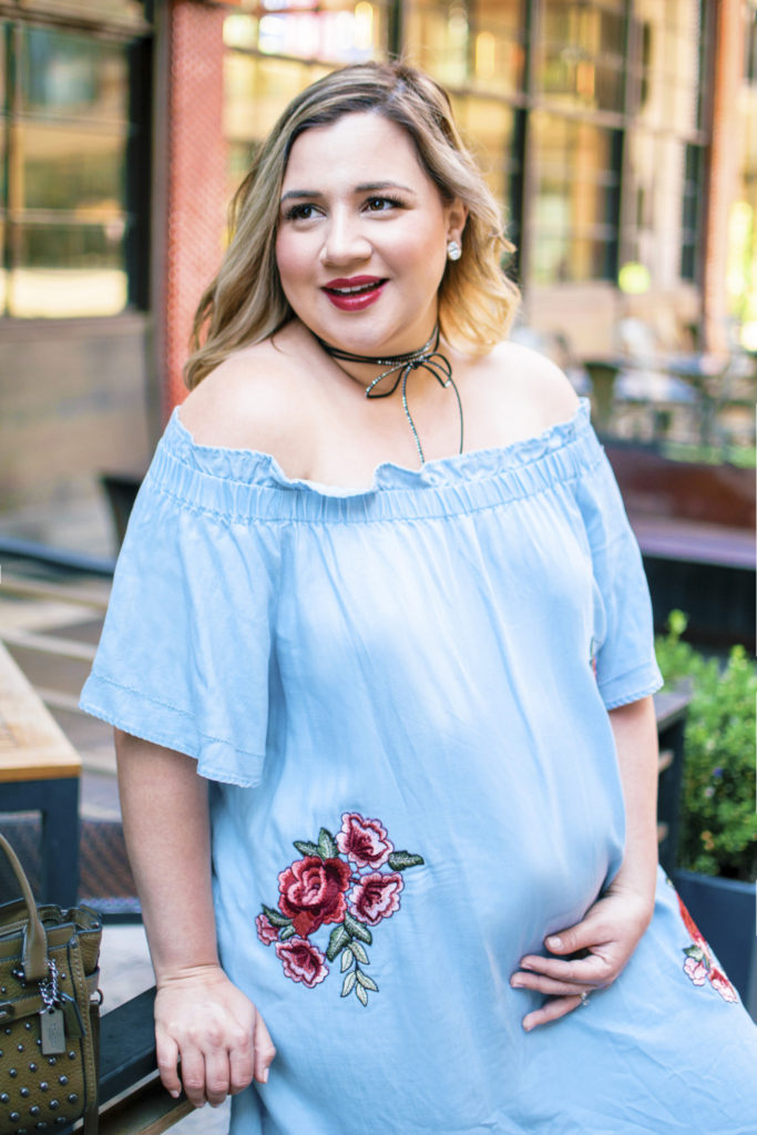 Off the shoulder embroidered dress from JCPenney and 24 Week BumpDate-Lipstick and Brunch-11