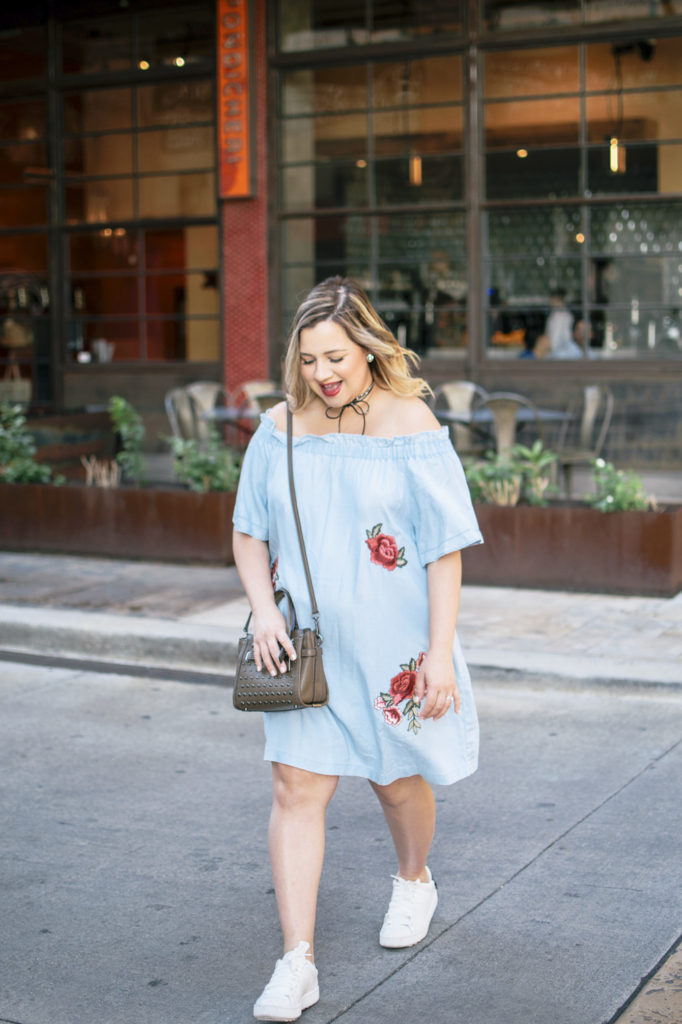 Off the shoulder embroidered dress from JCPenney and 24 Week BumpDate-Lipstick and Brunch-4