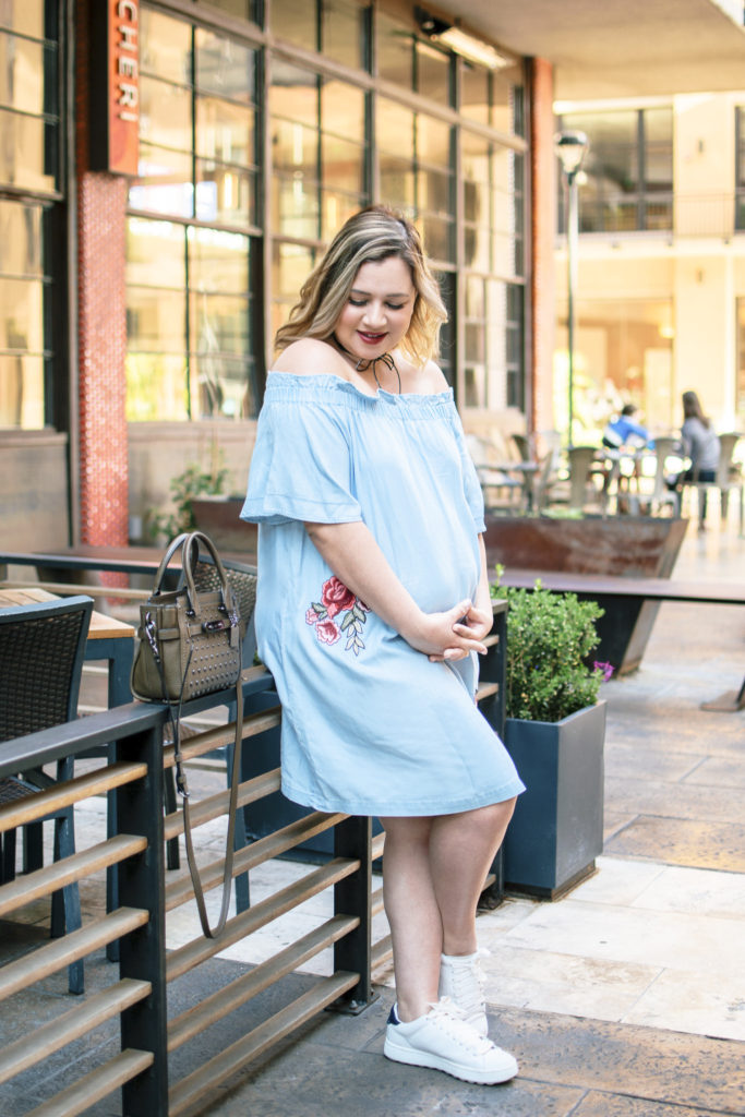 Off the shoulder embroidered dress from JCPenney and 24 Week BumpDate-Lipstick and Brunch-8