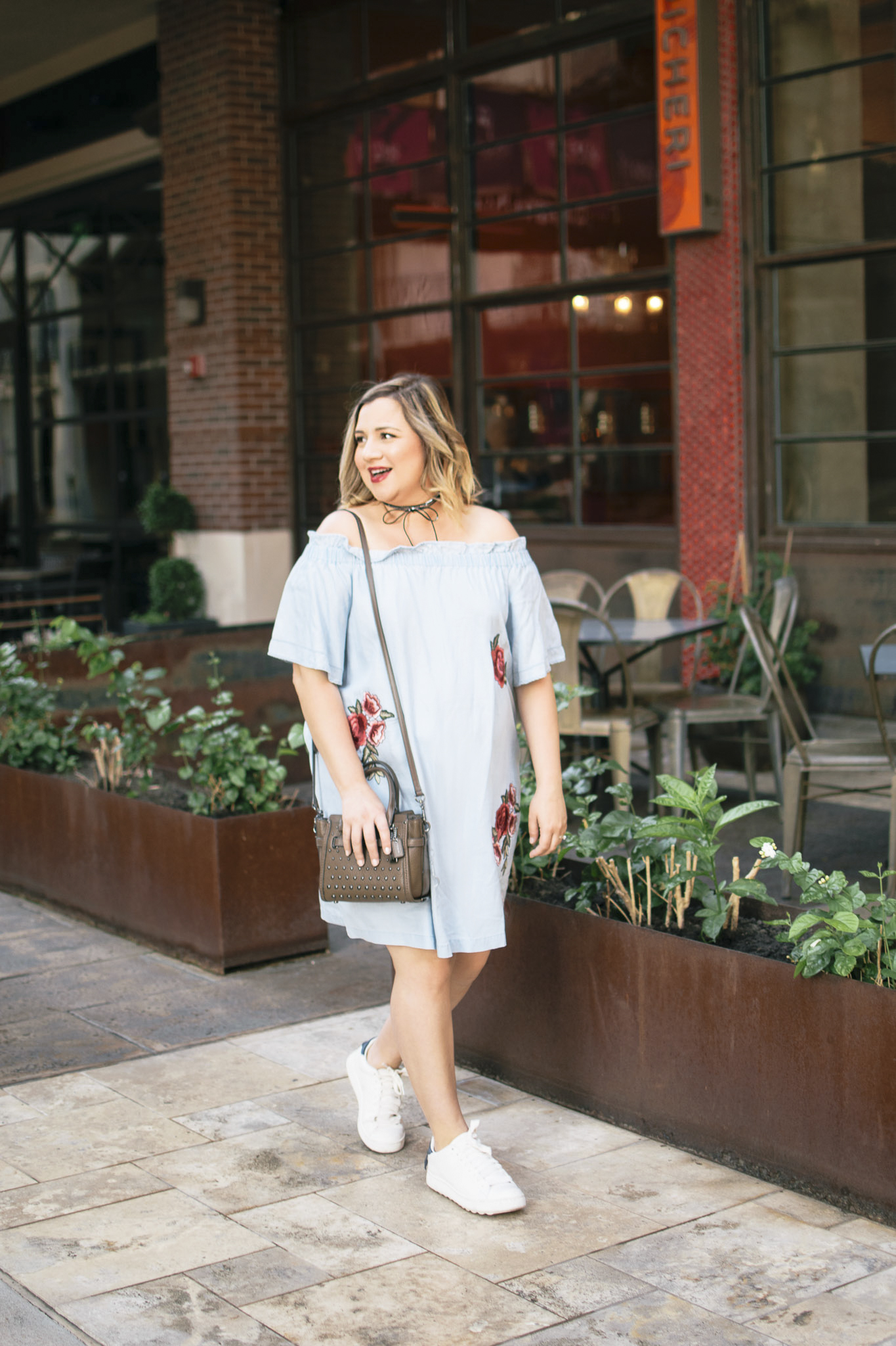 Off the shoulder embroidered dress from JCPenney and 24 Week BumpDate-Lipstick and Brunch-1