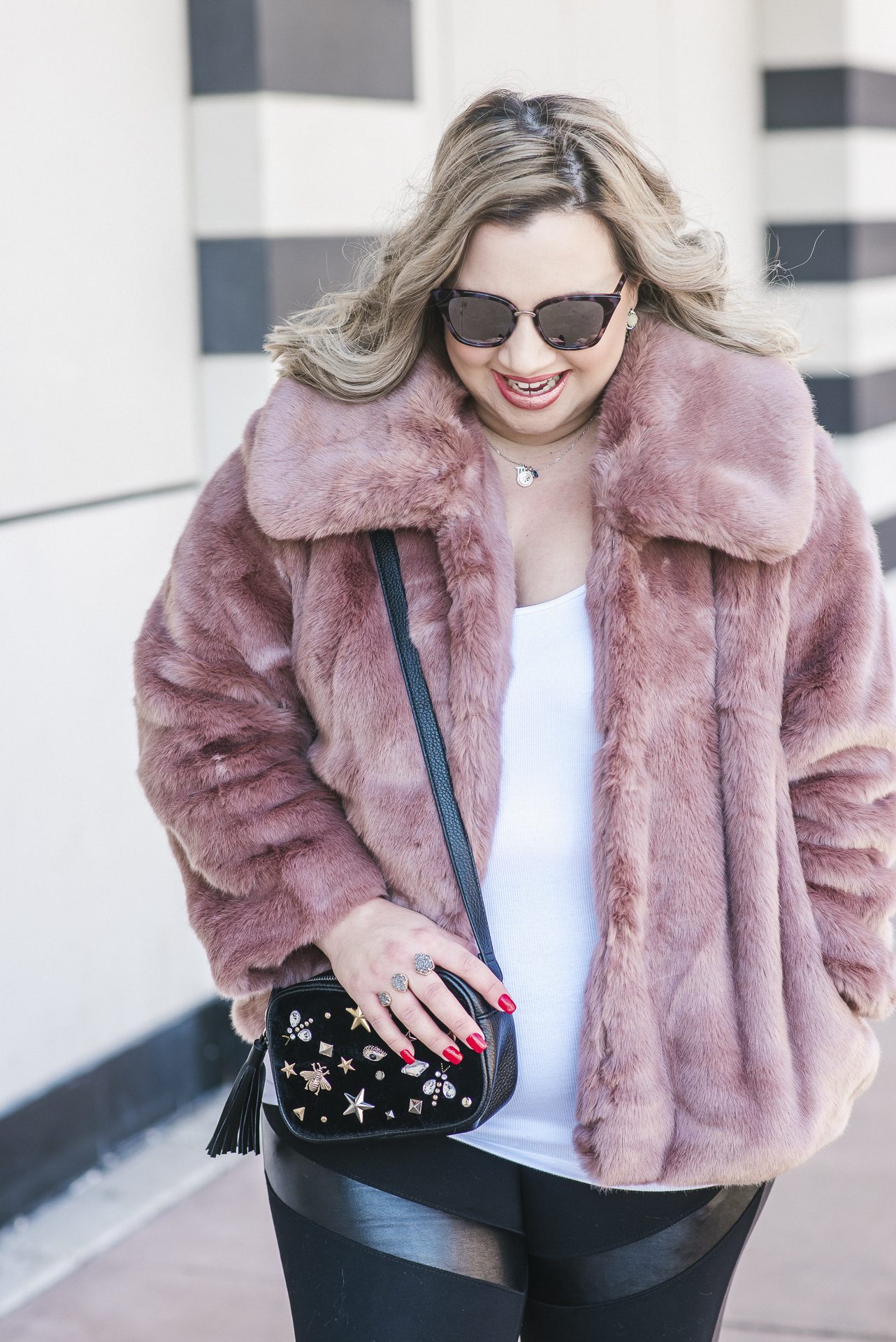 short pink faux fur jacket