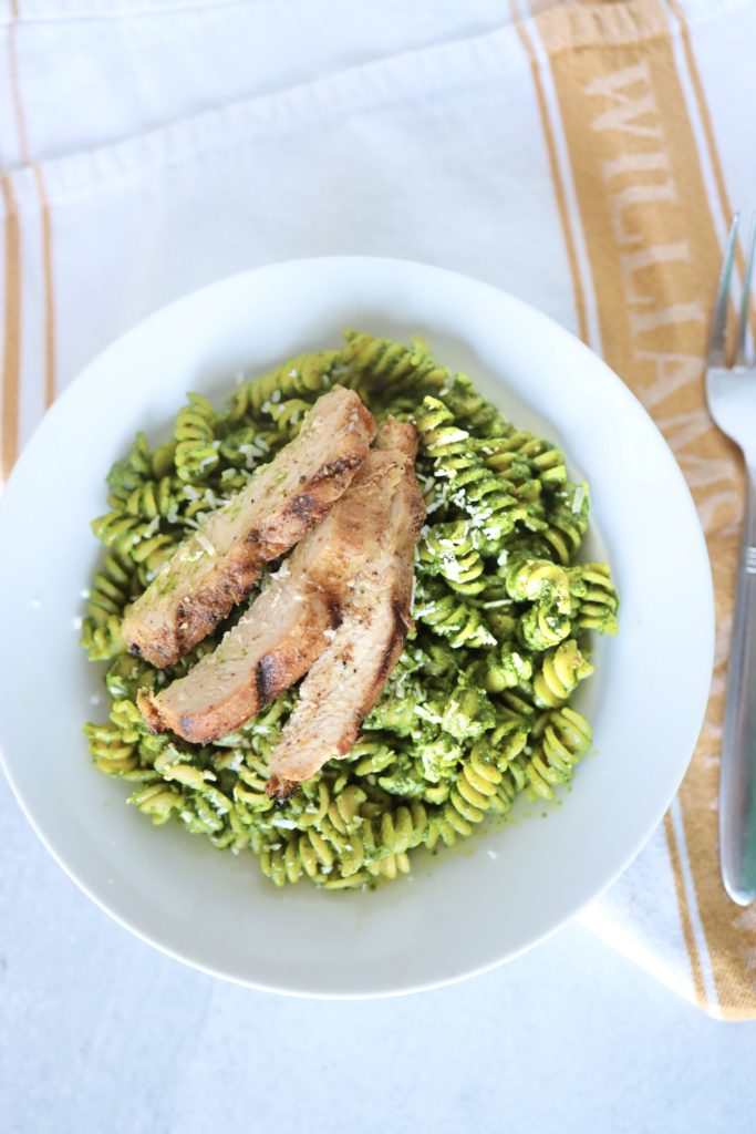 chickpea pasta with pesto